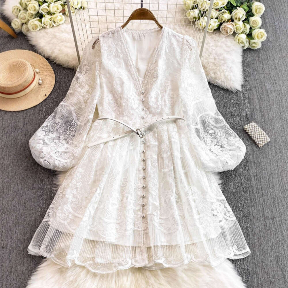2026 Light Luxury and Soft Atmosphere Lantern Sleeve Women's Dress Spring and Summer Mesh A12 Embroidery Design Super Fairy like Elegance
