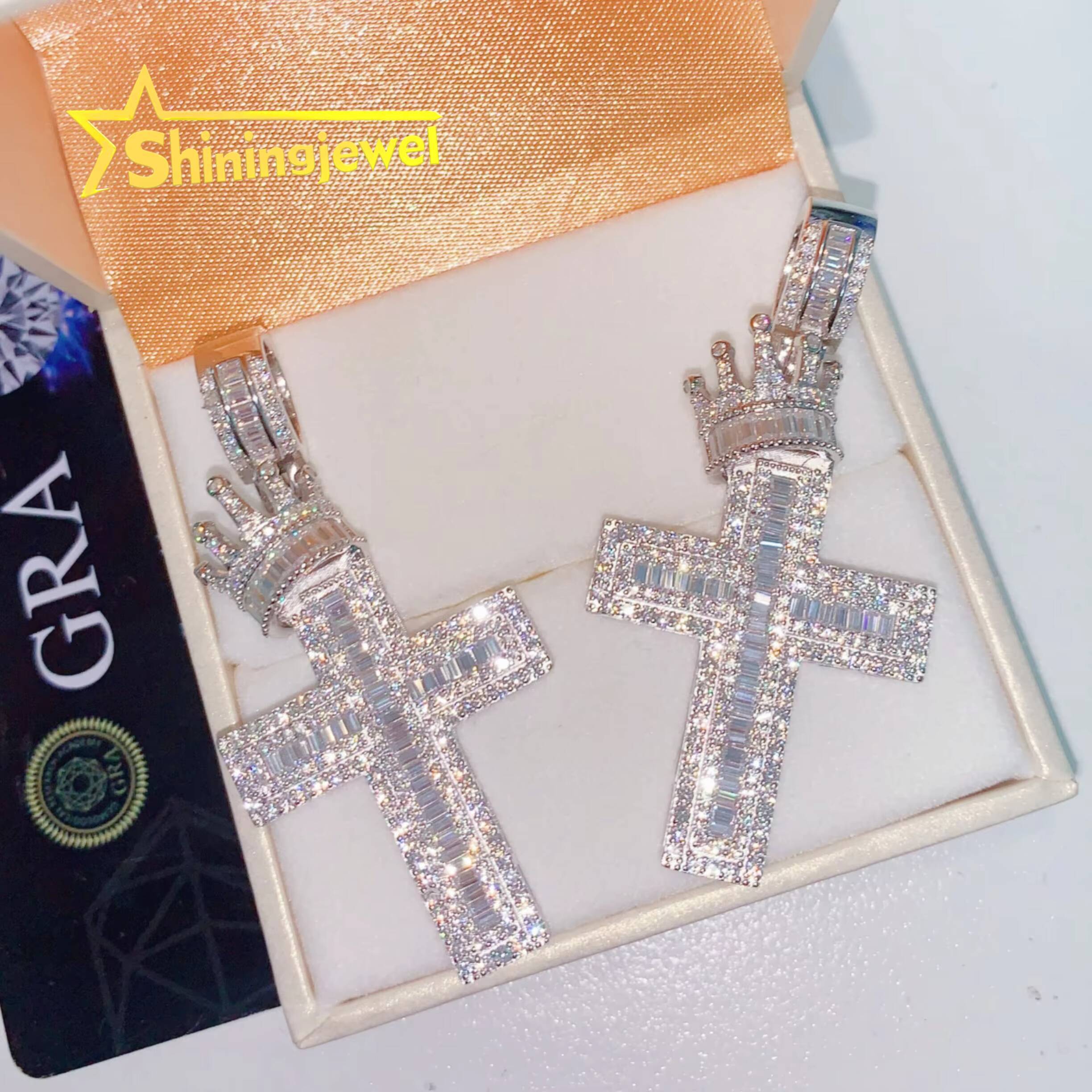 Hot Selling Crown Cross Moissanite Hip Hop Pendant Iced Out Pendant Religious Jewelry Rapper Jewelry