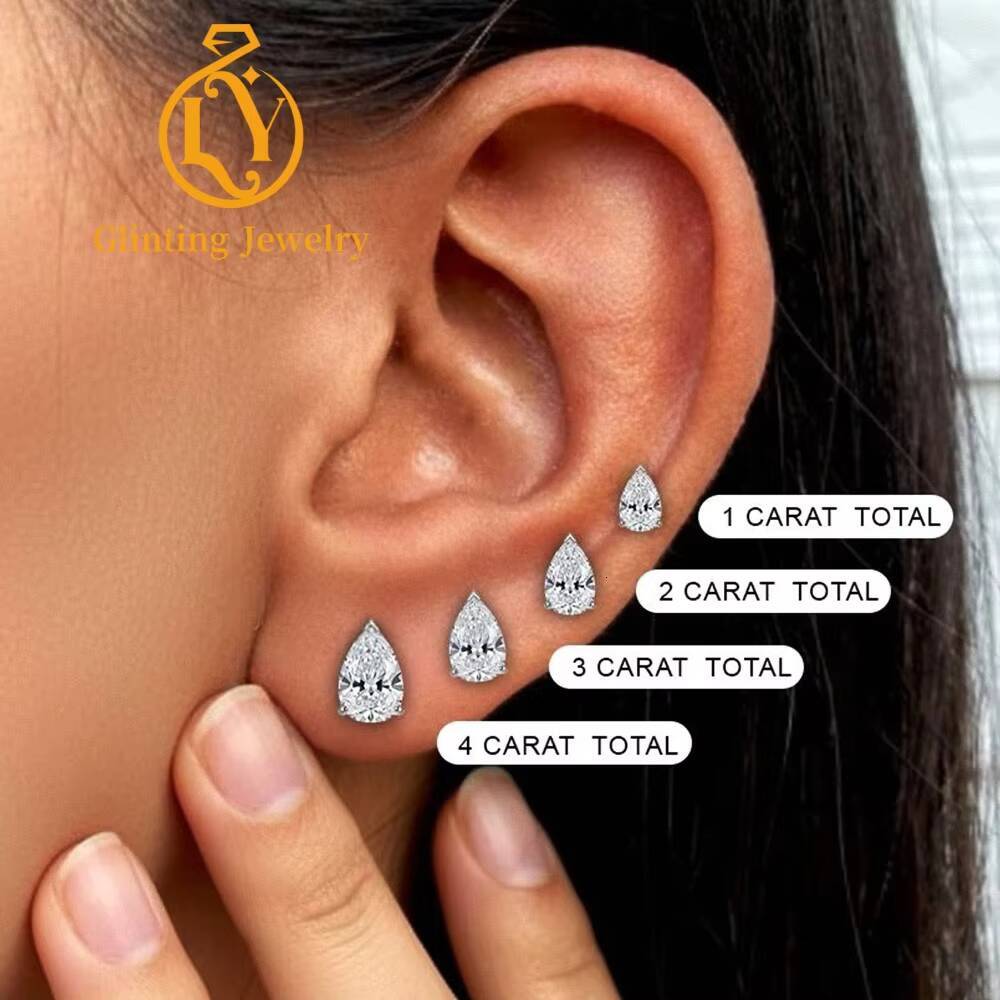 New Design Elegant Fashion Jewelry 10k 14k 18k Real Gold Drop Earring Pear Shape Lab Grown Diamond Earrings