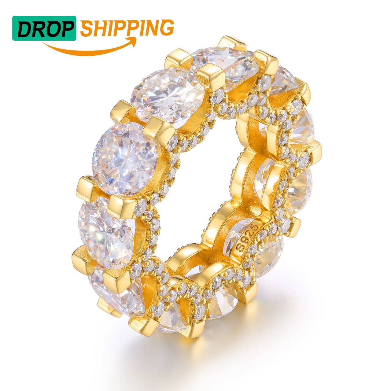 Dropshipping Fine Engagement Jewelry Set 18K Gold Plated 925 Sterling Silver VVS Moissanite Diamond Wedding Ring for Men Women