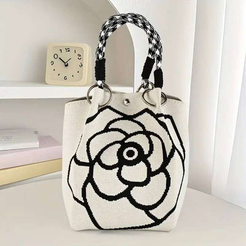 New Korean Large Capaci Knitted Handbag Faionable Versatile Portable Women's Bag Casual Print Buet ape Handheld XJ260306