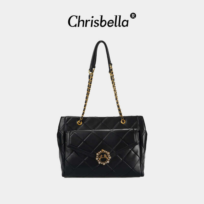 Quilted Pearl Horsebit Chain Bag - Elegant Black Shoulder Crossbody Bag for Women SENYY