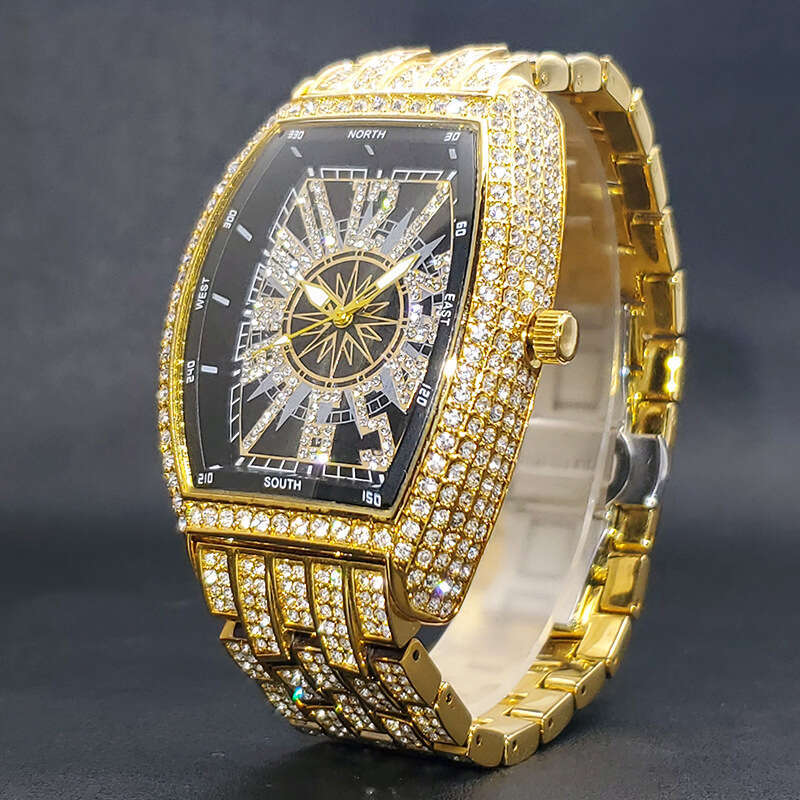 Kaleidoscope Full Diamond Hip-Hop Quirky Digital Men's Barrel-Shaped Watch