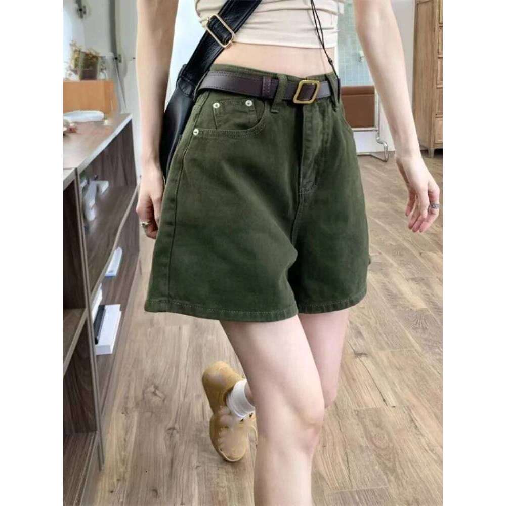 Vintage Green Denim Streetwear Korean High Waist Wide Leg Pants 2025 New Bottoms Casual Fashion Summer Y2k Shorts XJ260306