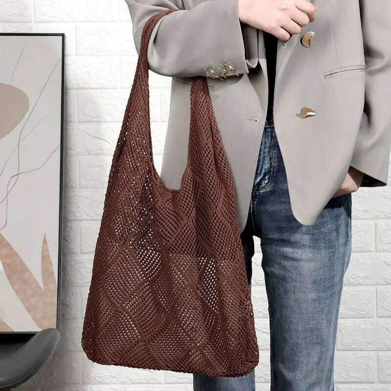 Fashion Women Hollow Woven Shoulder Bags Large Capacity Crochet Bag Knitting Handbags Eco Female Shopping Tote XJ260306