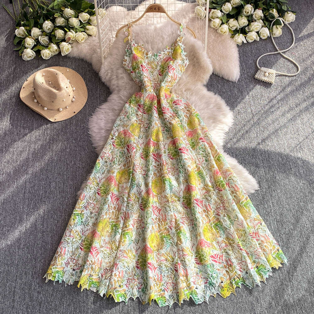 2026 A12 French court style women's vest skirt summer water-soluble lace hollow waist designer