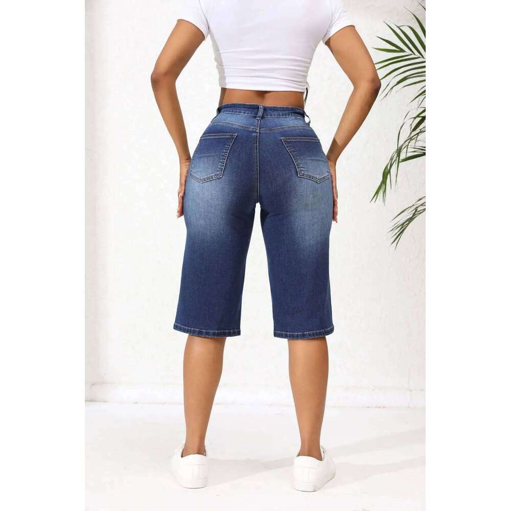 Mid-length Washed Ripped High Waist Jeans. New Summer Casual and Loose Comfortable Straight-leg Seven-inch Jeans for Women XJ260306