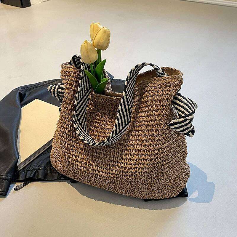 Fashion Straw Beach Basket Women Rattan Large Capacity Woven Hand-made Handbag Female Purse Totes Shoulder Bag XJ260306