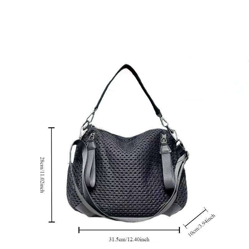 Fashionable neutral mesh spliced nylon shoulder bag, large capacity, lightweight and casual handbag XJ260306