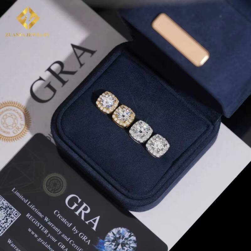 Hot Sale Fashion Jewelry 925 Silver Moissanite Diamond Stud Earrings 2ct Iced Out VVS Moissanite Earrings