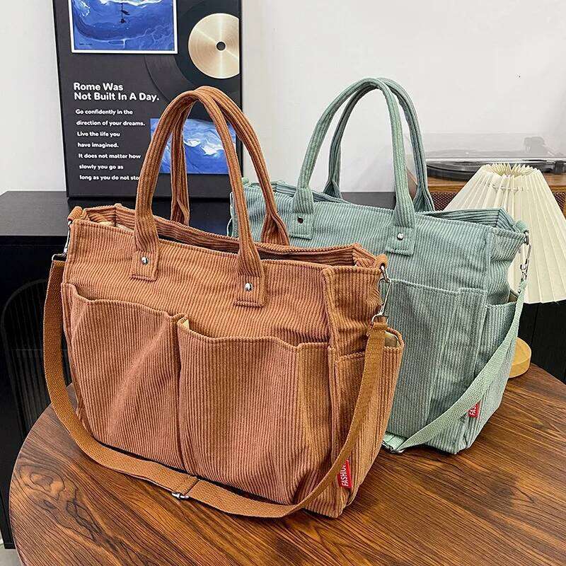 Warm Corduroy Tote Spacious Handbag Shopping Stylish & Practical Shoulder Bag, Casual Minimalist Single Crossbody Bag XJ260306