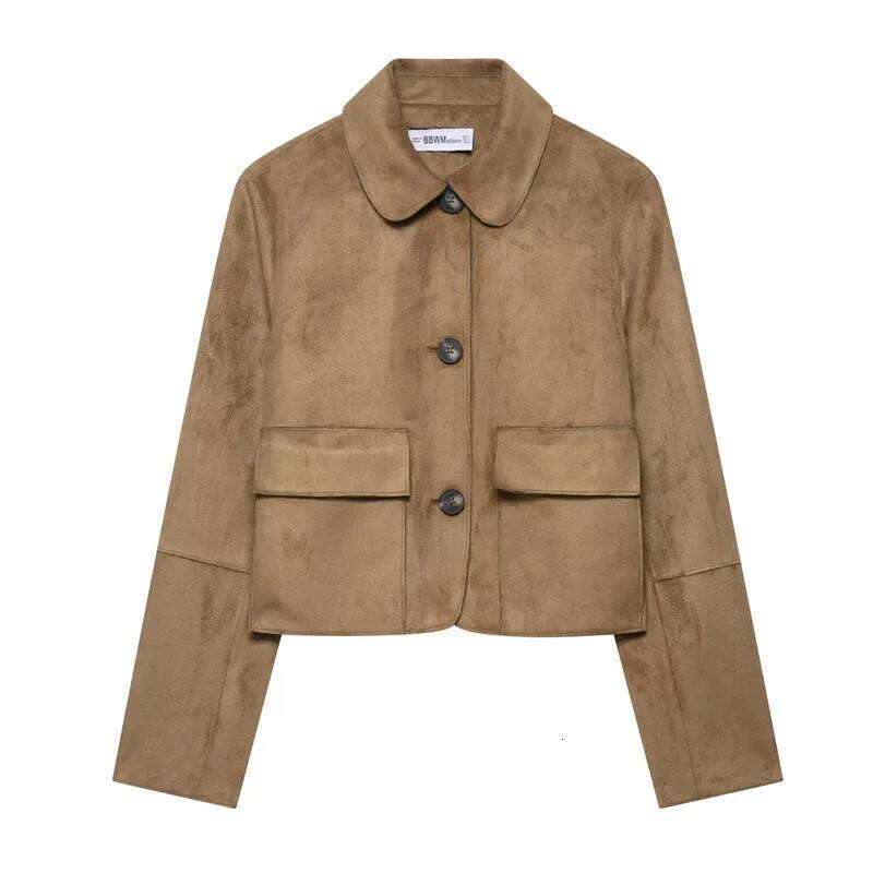 Female Elegant Lapel Single-Breasted Pockets Decoration Solid Street Style Jackets Women Autumn Vintage Slim Short Jacket AKIKIYU