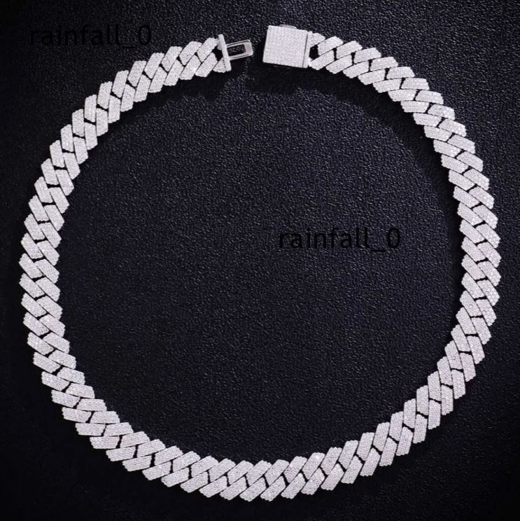 3row Moissanite Diamond Cuban Link Chain Fine Silver Iced Hip Hop Style Necklace High Quality Moissanite Cuban