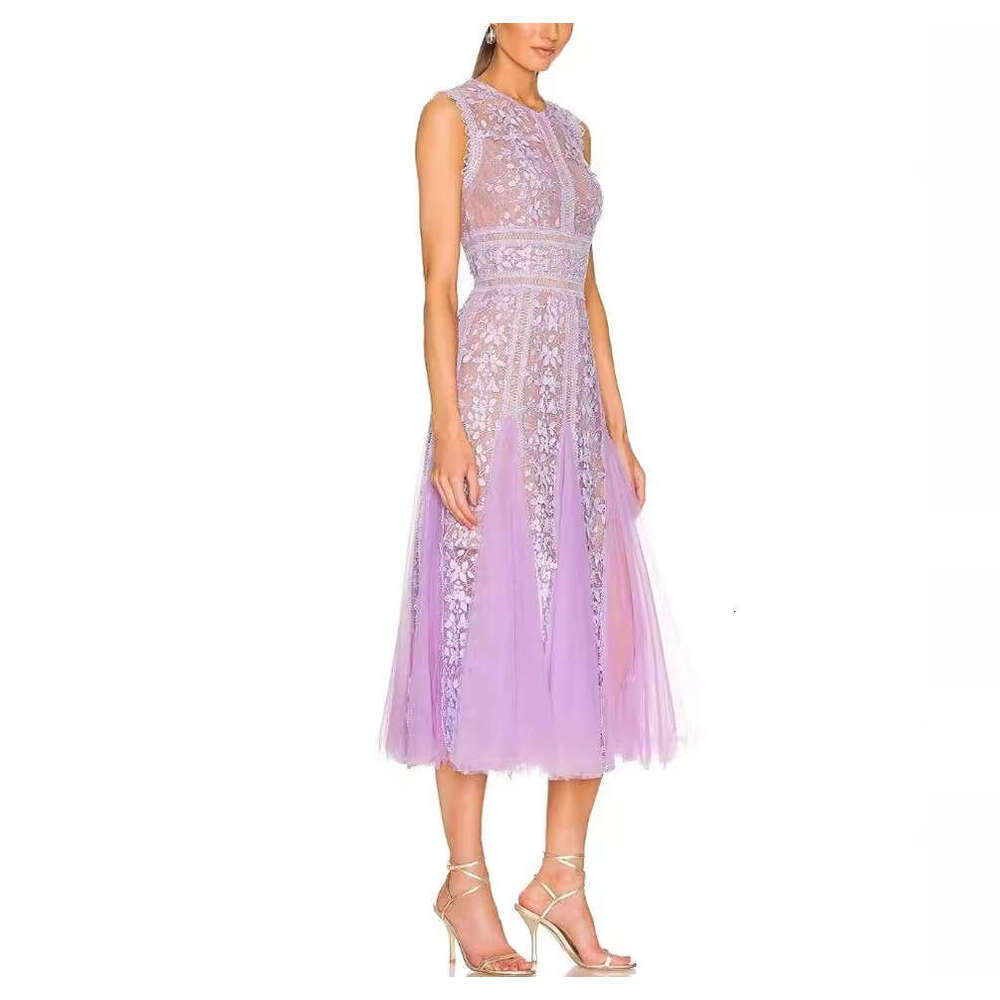 2026 Spring/Summer New Designer Fashion Mesh Embroidered a2 Sleeveless Waist Elegant Medium length Skirt