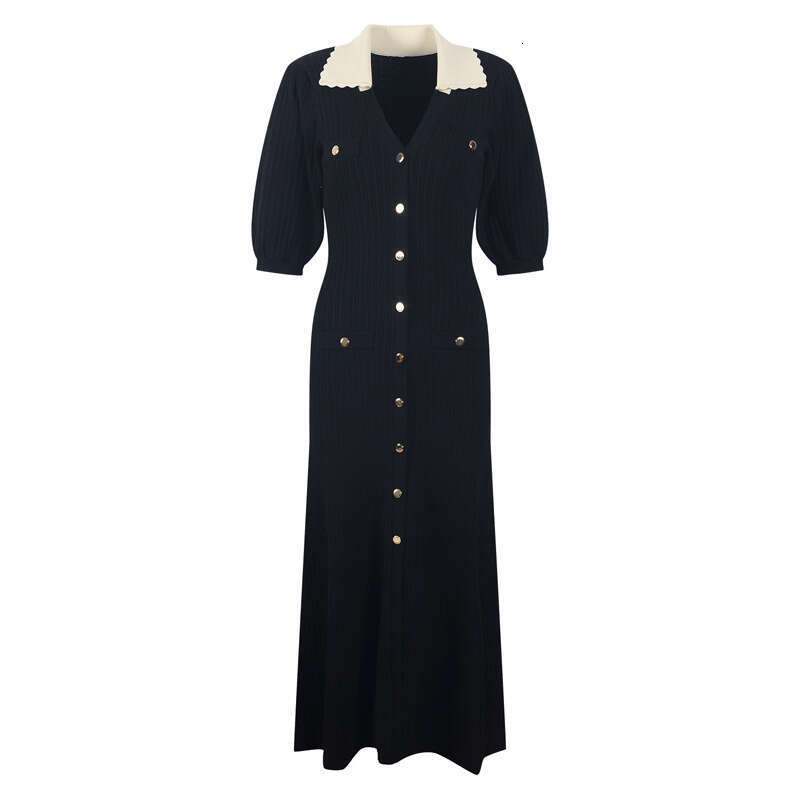 2026 New V-neck Knitted Fluffy Sleeve Waist Strap Mermaid Long with Slit and Flip Collar Elegant Dress