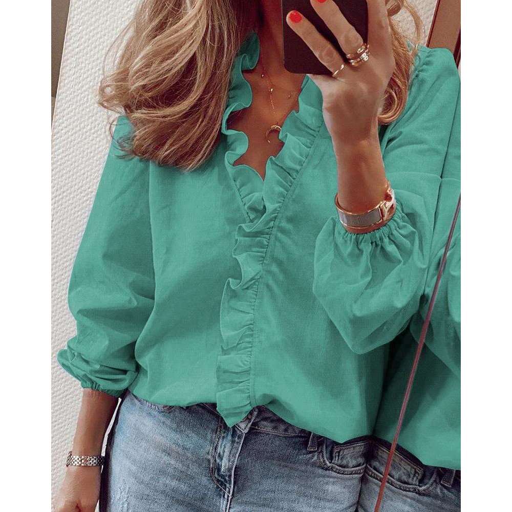2026 Spring and Summer Designer's New European and American Style Long Sleeve Ruffle Shirt Women's Shirt