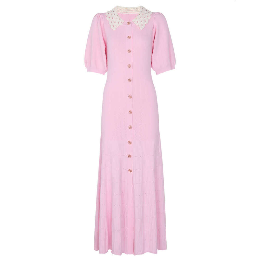 2026 Spring/Summer French New Lantern Sleeve Knitted Dress Online Popular Slim Fit with Embroidered Collar