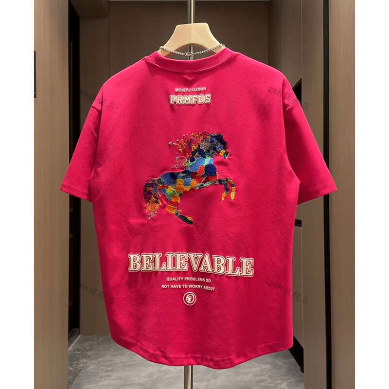 Men's Trendy Colorful Pony Print Casual Short Sleeve Summer New Round Neck Versatile Tee Shirt Cool T-Shirt Luanyun