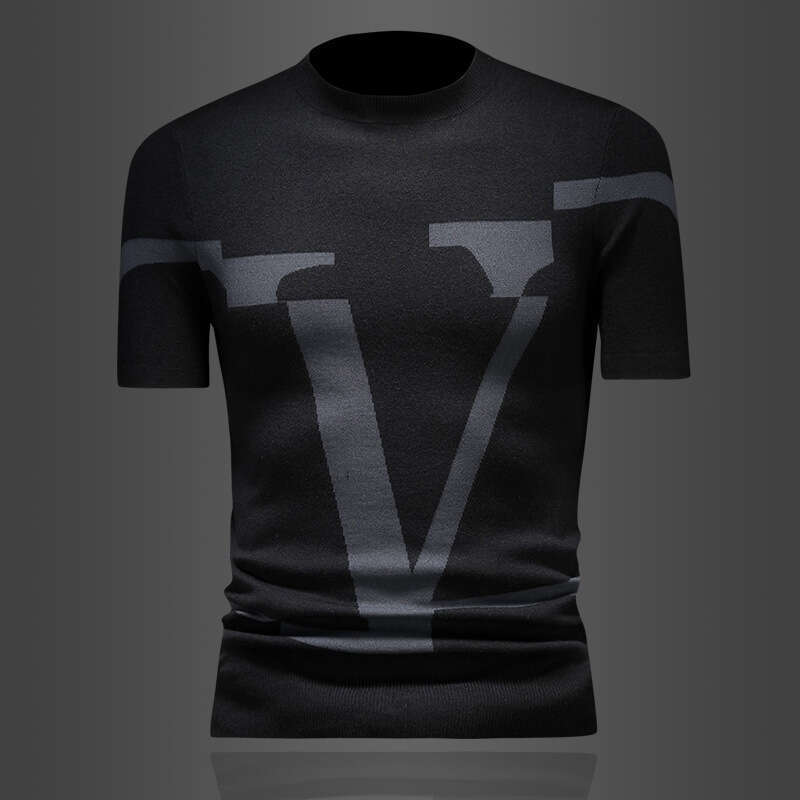 Spring European Brand Men's Short Wool Knit Pullover Half Sleeve Base Shirt Autumn Winter New Round Neck T-Shirt Luanyun