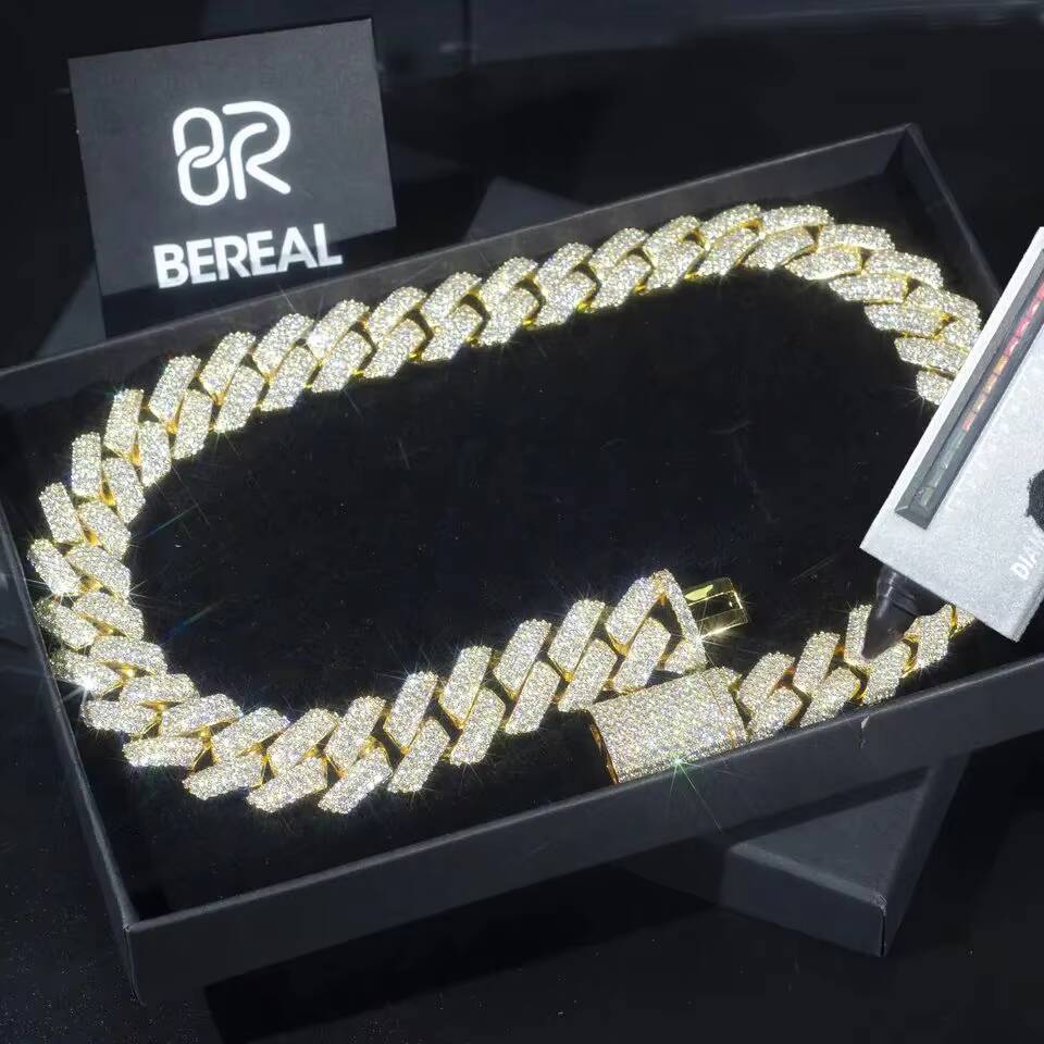 18MM Cuban Link Chain Moissanite Hot Selling Round Brilliant Cut 10k 14k Solid Gold Iced Out Cuban Link Chain