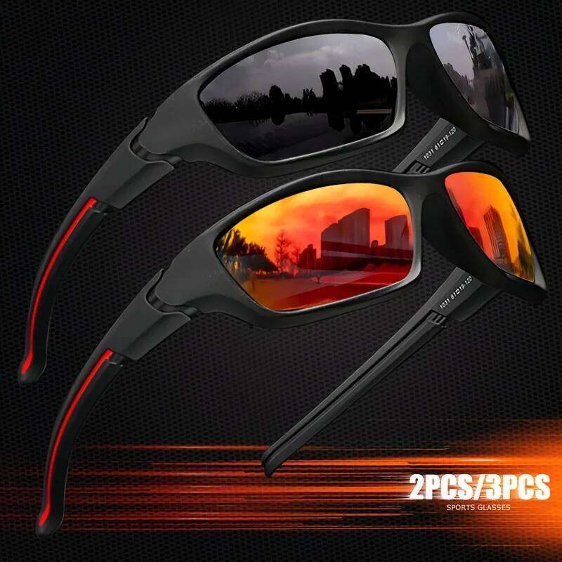 2/3pcs Men'S Sport Outdoor Protective Sunglasses Glasses Set TAC Lenses Polarized Anti-Glare Coating for Driving Z260306
