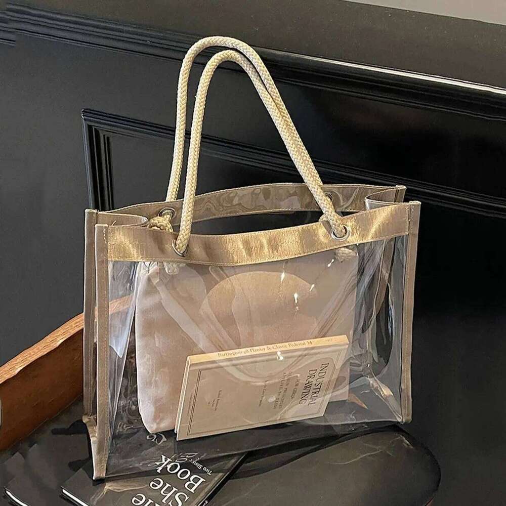 Fashion Large Capacity Transparent Tote Women's Versatile Stylish Shopping Bag Weaving Straps Female Single Shoulder Bags XJ260306