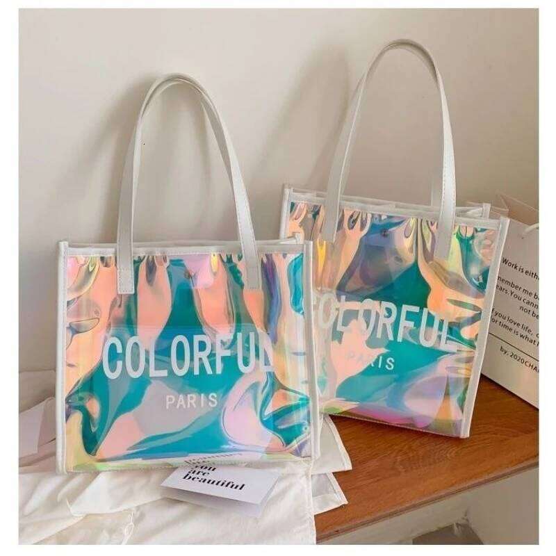Women's Jelly Tote Waterproof Transparent PVC Laser Summer Trend Beach Large Capacity Shoulder Bag XJ260306