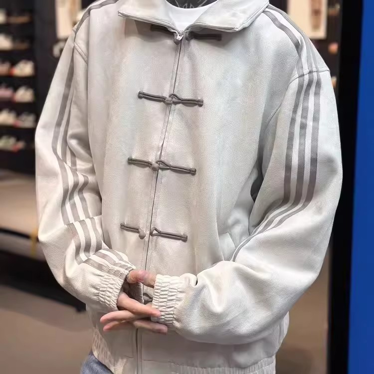 Men's New Chinese Style Three-Stripe National Wind Button Casual Jacket - High-End Stand-Collar Baseball Jacket Sports Coat for Spring and Autumn