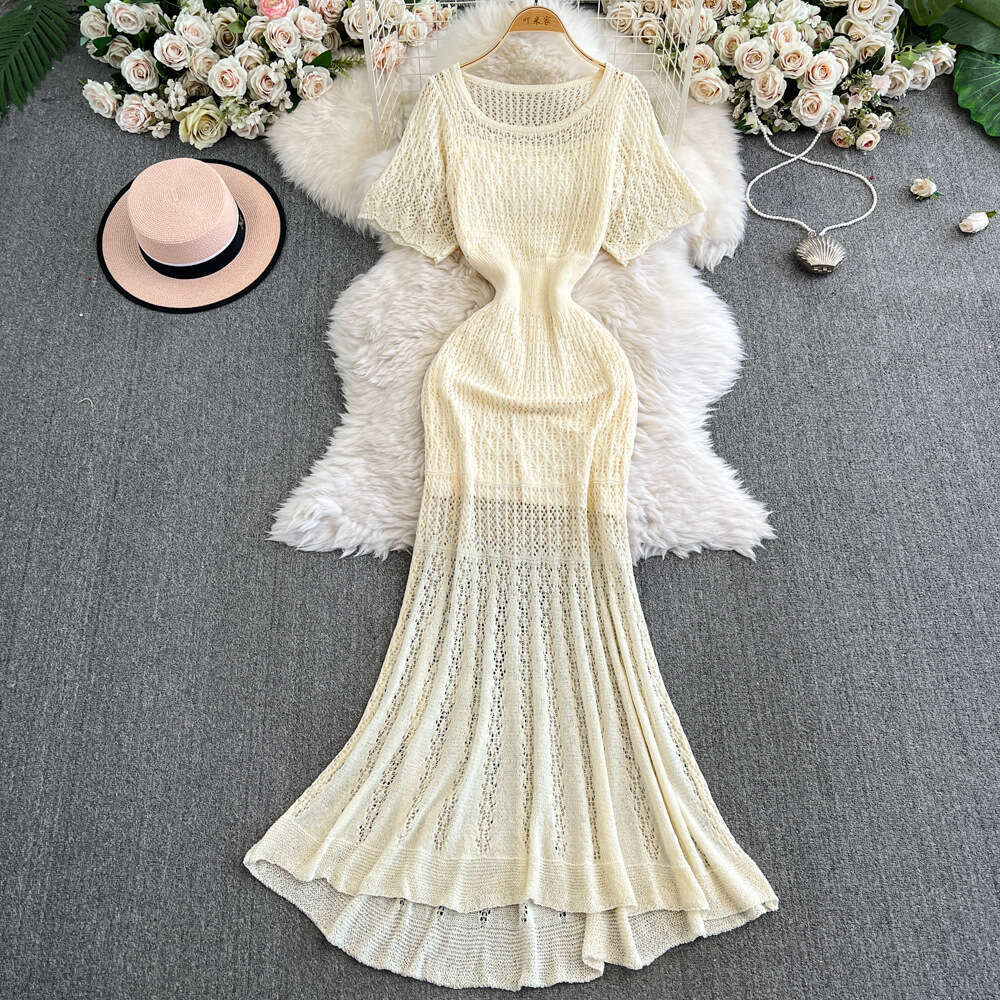 Cross border European, American, French retro hollow women's knitted dress 2026 spring and summer A13 new elegant waist cinching slimming