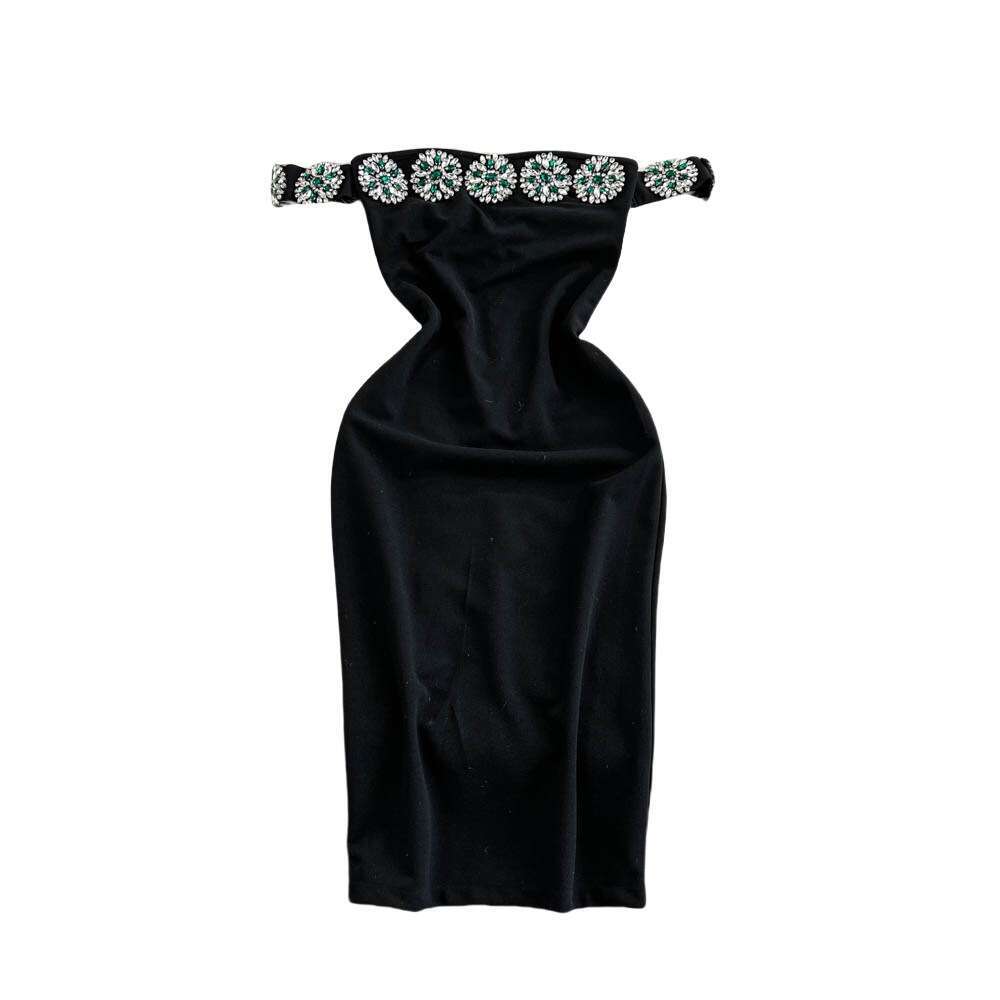 2026 designer luxury celebrity sexy strapless backless black women's dress A12 waist cinching slimming skirt