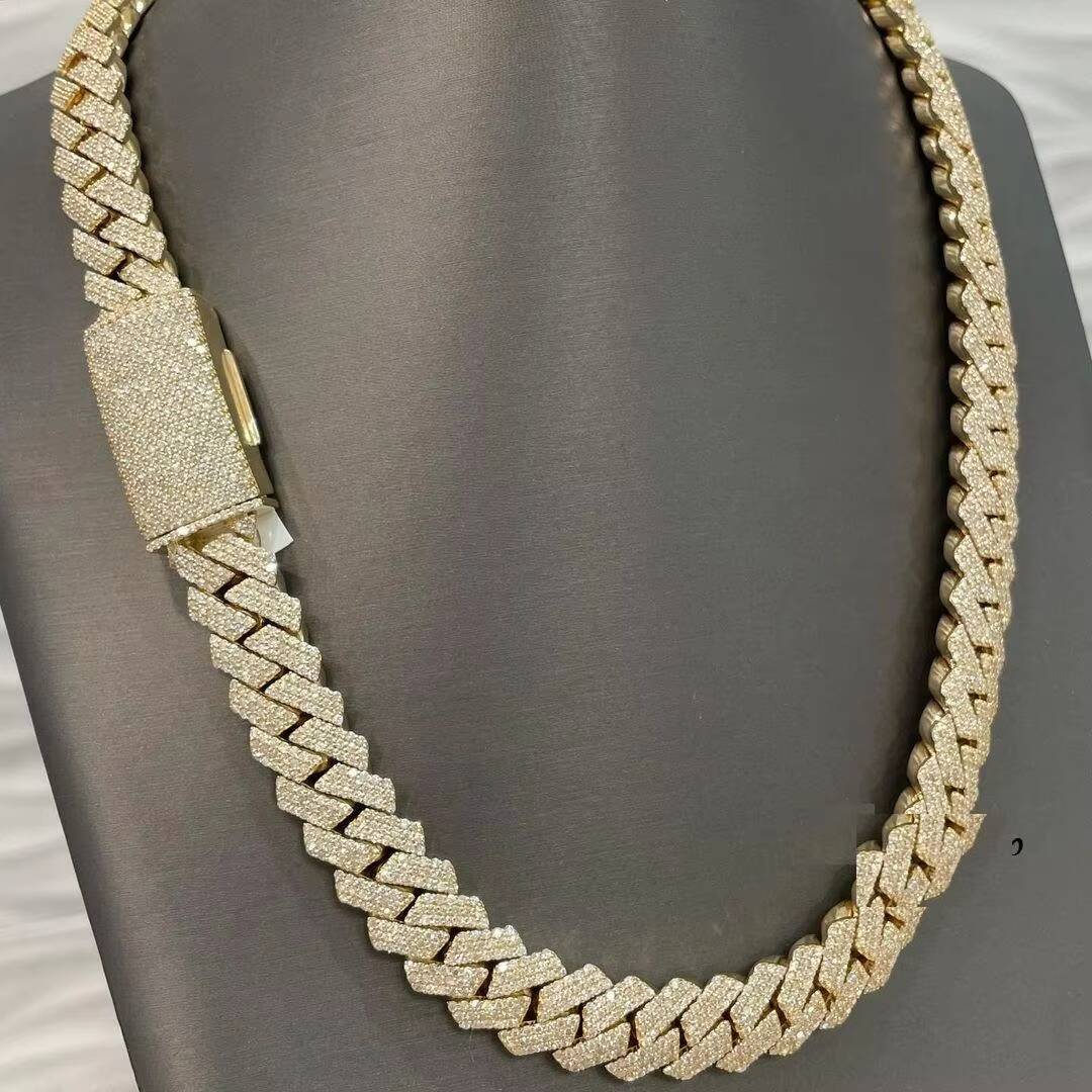 14k Rose Gold Moissanite Diamond Necklace 22mm Cuban Link Chain Finish Sterling Silver 925 Hip-hop Style VVS1 Diamond