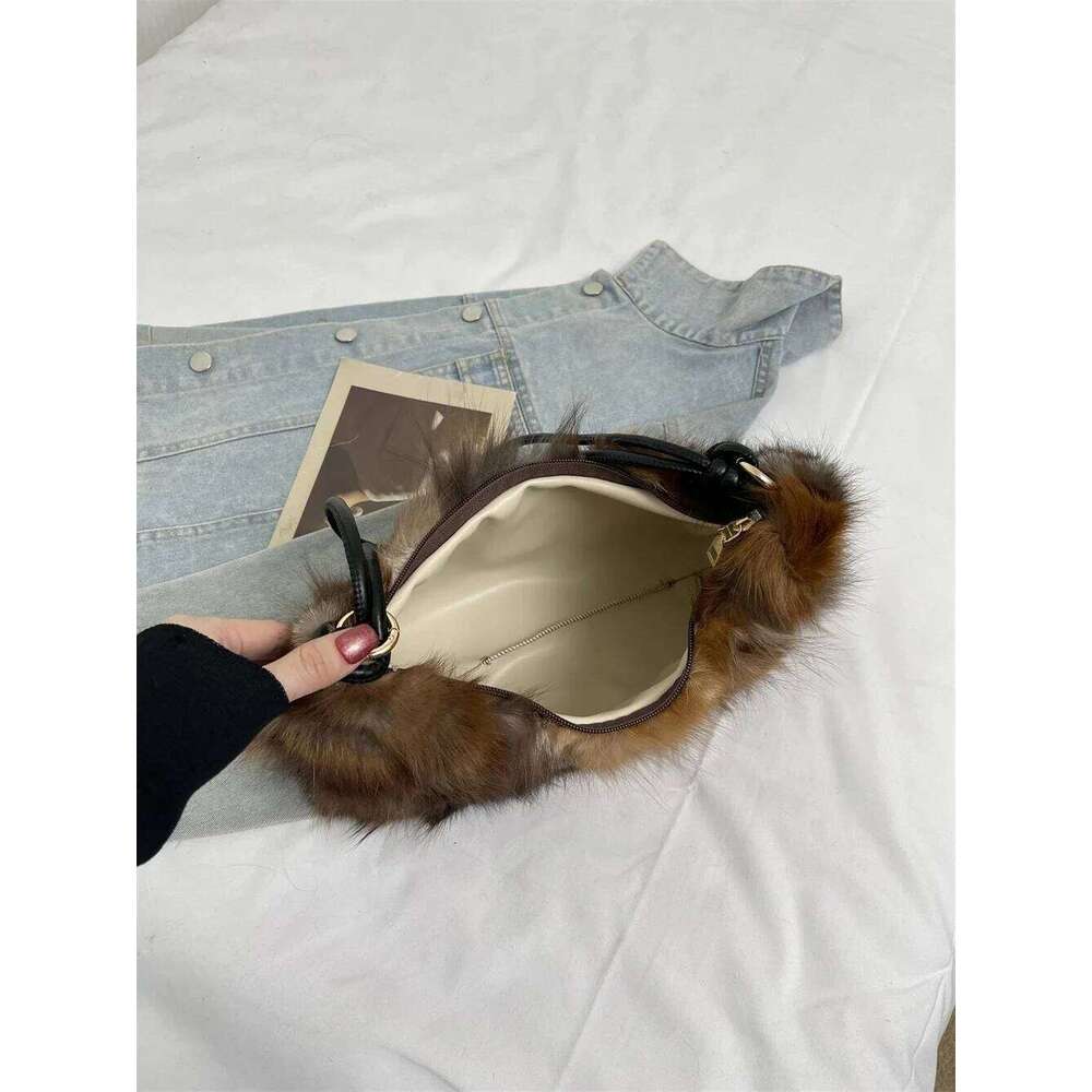 Winter Women's Fashion Handbag Ladies Purses Women Shoulder Bag Real Silver Fox Fur Messenger Bags XJ260306