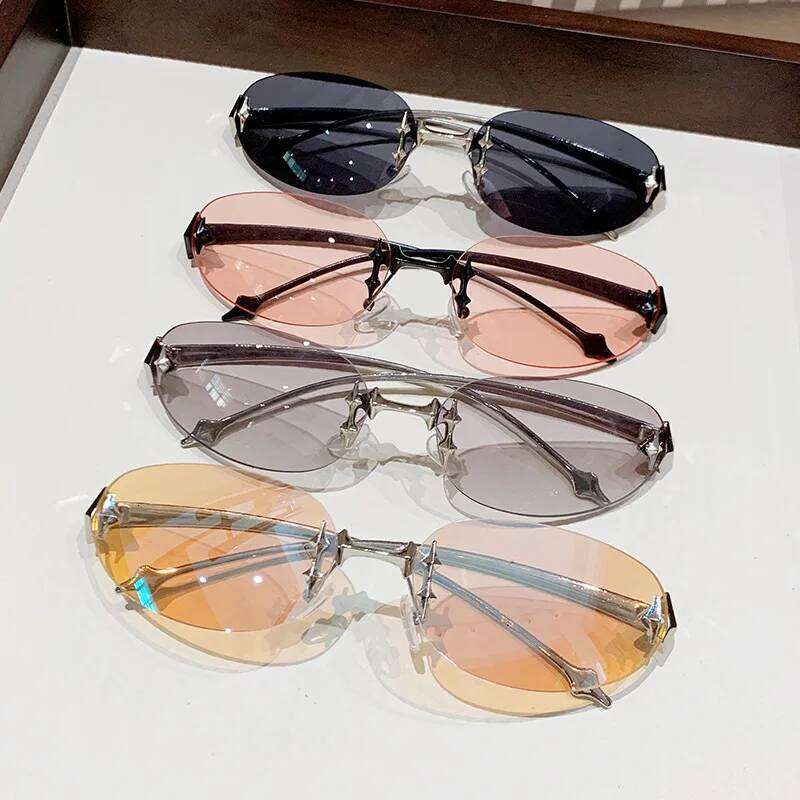 New Frameless Sunglasses Fashionable Women Retro Eyeglass Oval High-End Luxury Decoration Design Sun Glasses Z260306