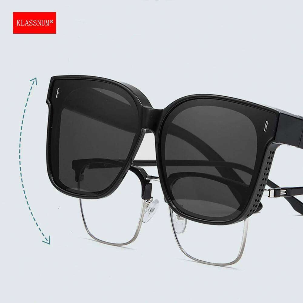 KLASSNUM Transfer Sunglasses Ladies Fit Over Sun Men Oversize Square Wrap Around Glasses for Prescription Myopia Goggles Z260306