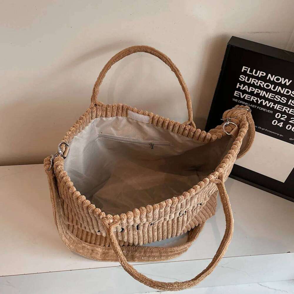 Multifunction Fashion Striped Shoulder Bag Featuring Letter Solid Color Large Capacity Soft Material Velcro Detachable Strap XJ260306