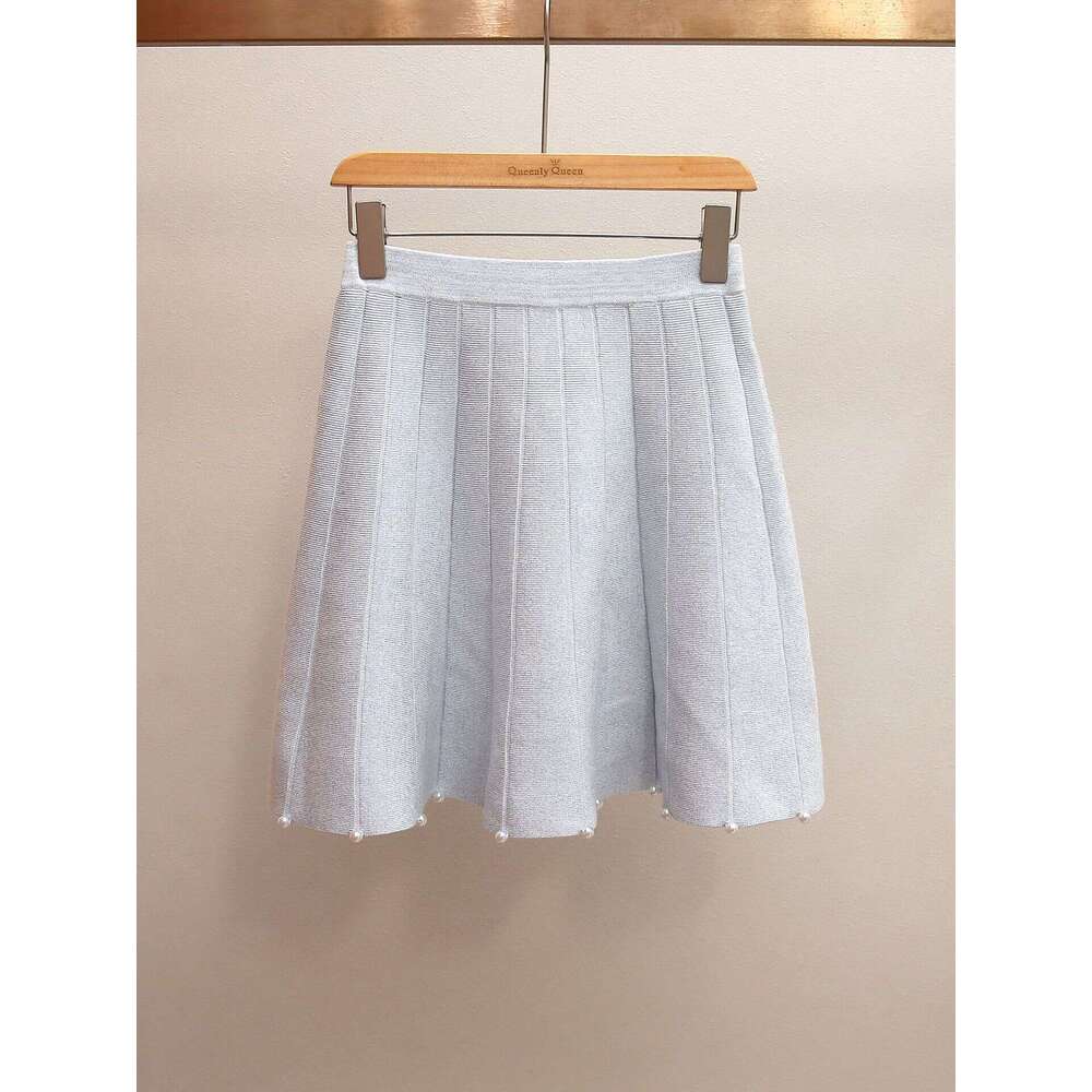 2026 Designer High end c10 Women's Spring New Style Small Fragrant Bead Doll Collar Top pleated Skirt Knitted Set