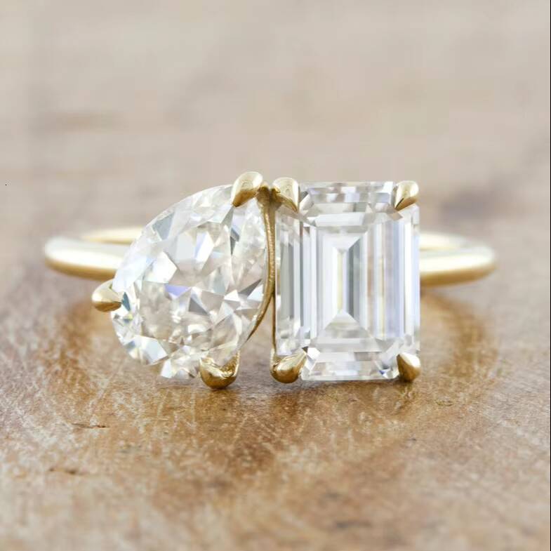 Maiyi 14K Yellow Gold 120ct Pear 175ct Emerald Mossanites Diamond Ring Gold Engagement Ring for Women