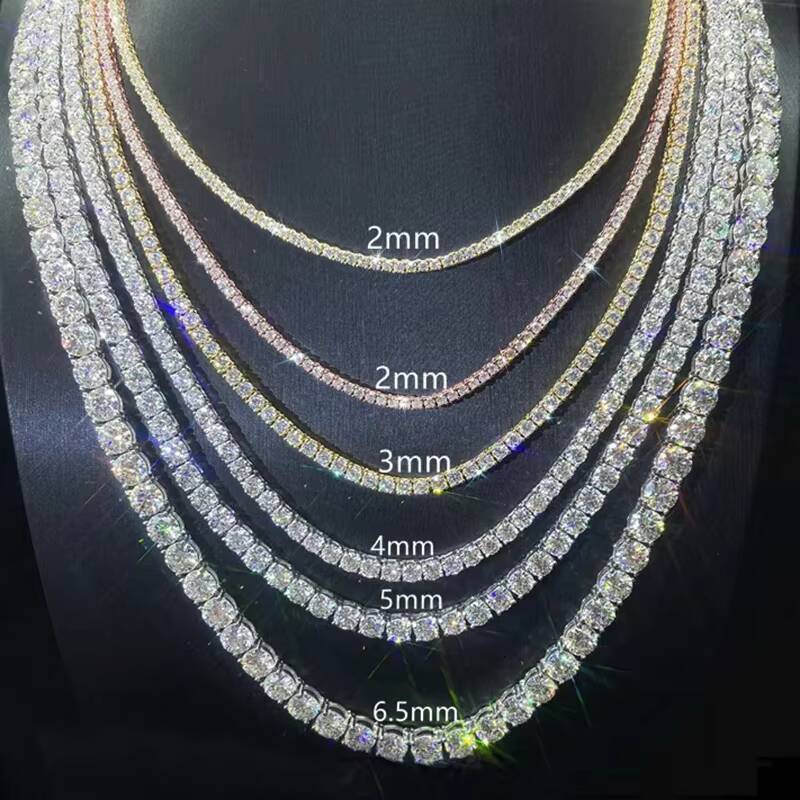Hip Hop Moissanite 3mm S925 Tennis Chain White Gold Necklace Men Women Fine Jewelry Full Diamond Moissanite Unisex Necklace
