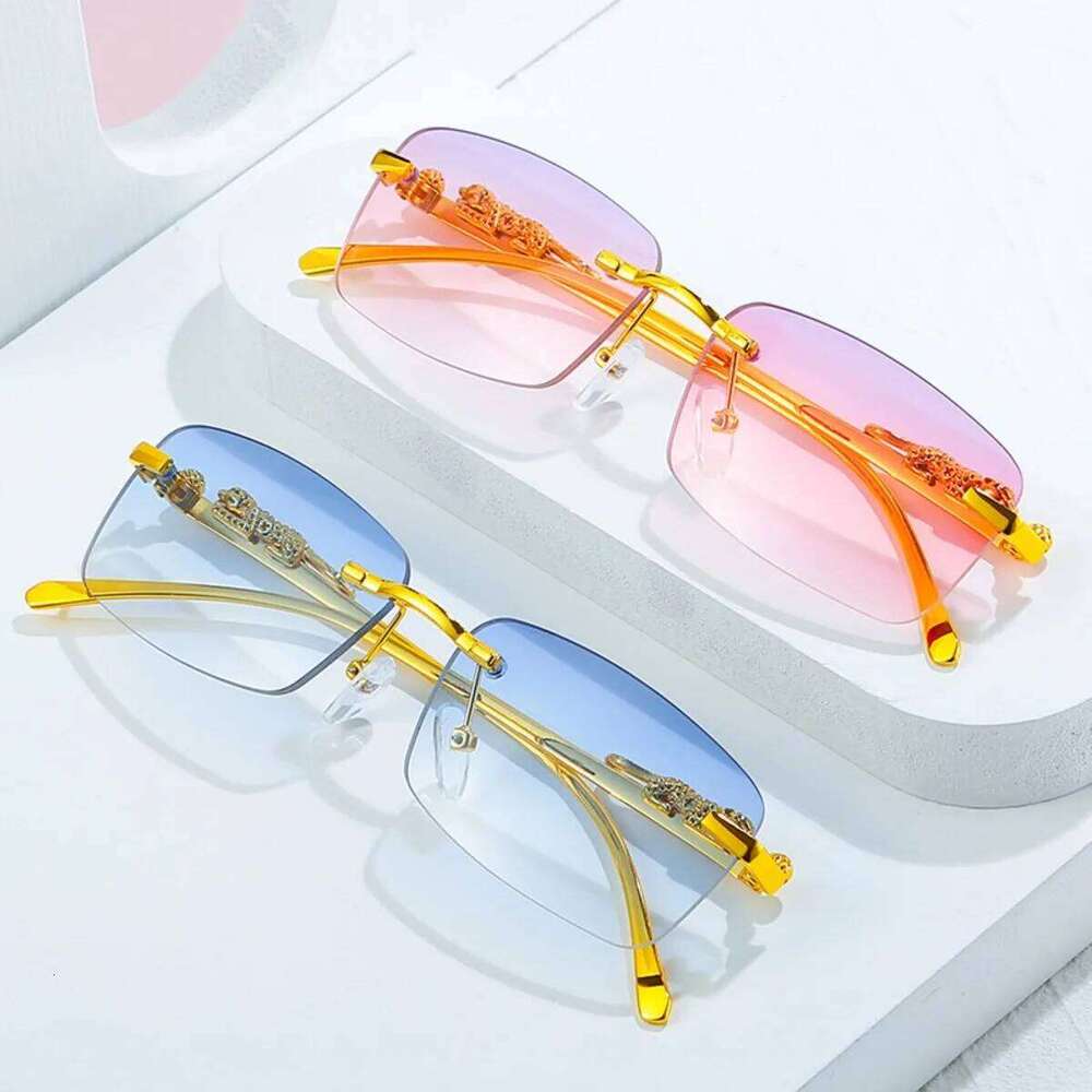 New Frameless Square Sunglasses Fashion Personalized Leopard Sun Glasses Women Fashionable Eyewear Outdoor Travel Gafas de sol Z260306