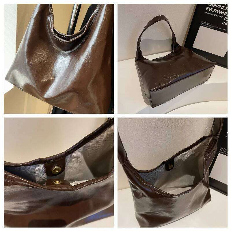 Soft PU Leather Underarm Vintage Wine Red Ladies Shoulder Commuter Large Handbag Women's Versatile Minimalist Tote Bag XJ260306