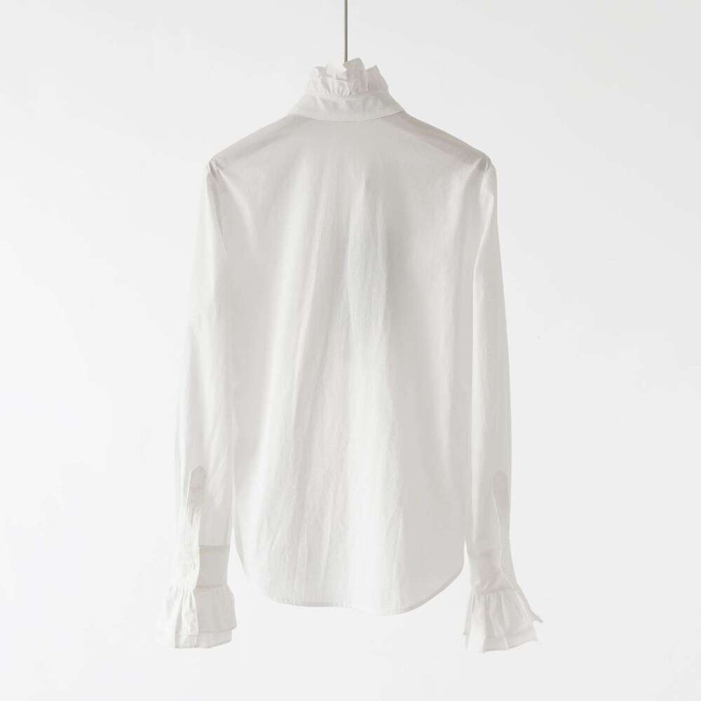 Women's White Shirt Xiaoma Brand 2026 Autumn/Winter New Designer 100% Poplin Cotton Ruffle High Collar Top