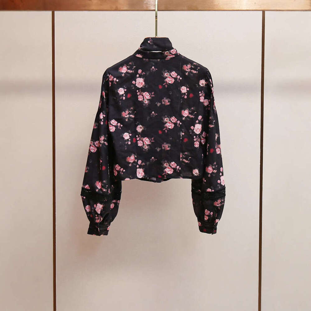 2026 designer high-end women's fashion new style French retro romantic print set tie waist short sleeved shirt skirt