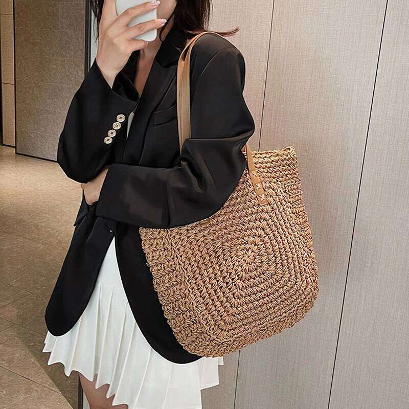 Large Capacity Summer Straw Shoulder Bag Handmade Handbag Tote for Women Travel Beach Shopping Pack Holiday Style XJ260306