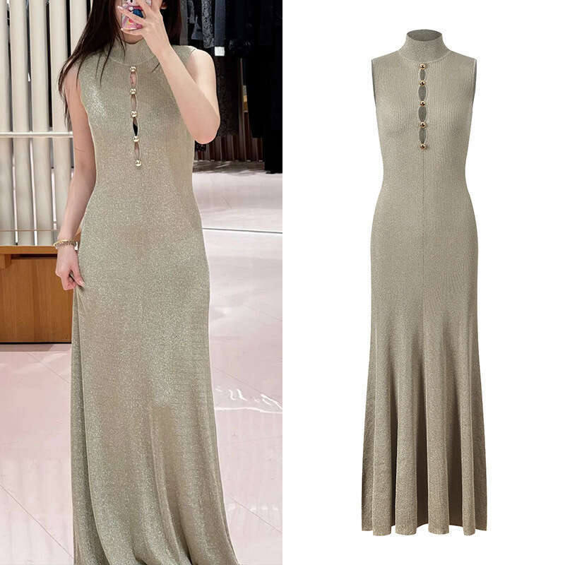 2026 Spring/Summer New Designer Women's Fashion Half High Collar Slim Sleeveless Elegant Long Dress