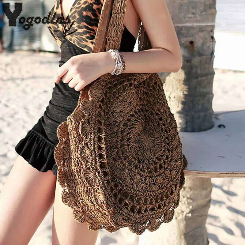 Bohemian Straw for Women Circle Beach Handbags Summer Rattan Shoulder Bags Handmade Knitted Travel Big Totes Bag New XJ260306