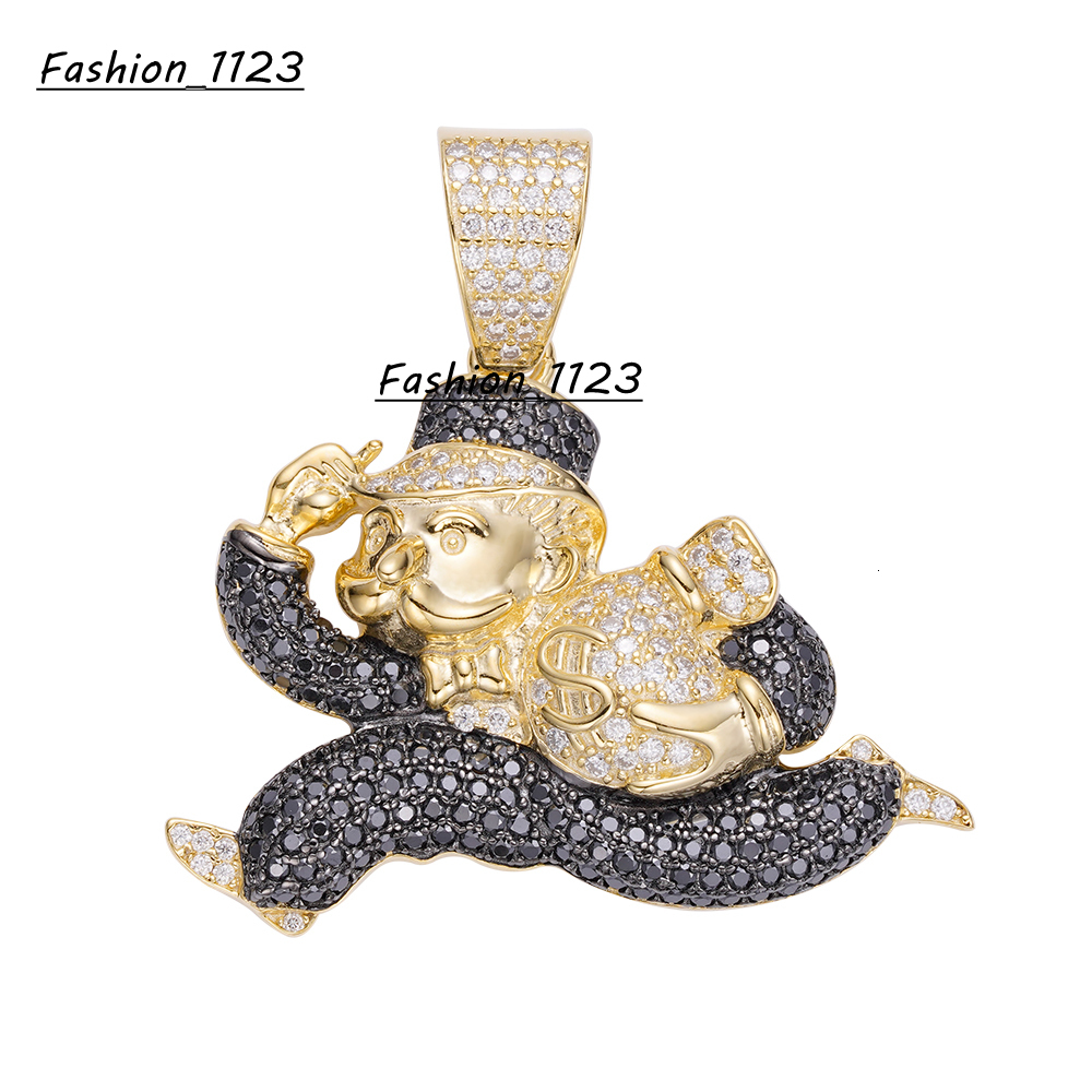 Rapper Hip Hop Jewelry S925 Silver Iced Out Real Gold Plated Black Moissanite Monopoly Running Clown Money Bag Pendants for Men