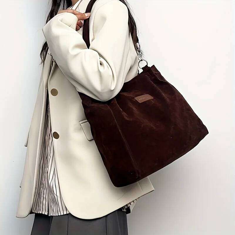 New faux suede women's single-shoulder large-capacity tote bag, retro and artistic handbag XJ260306