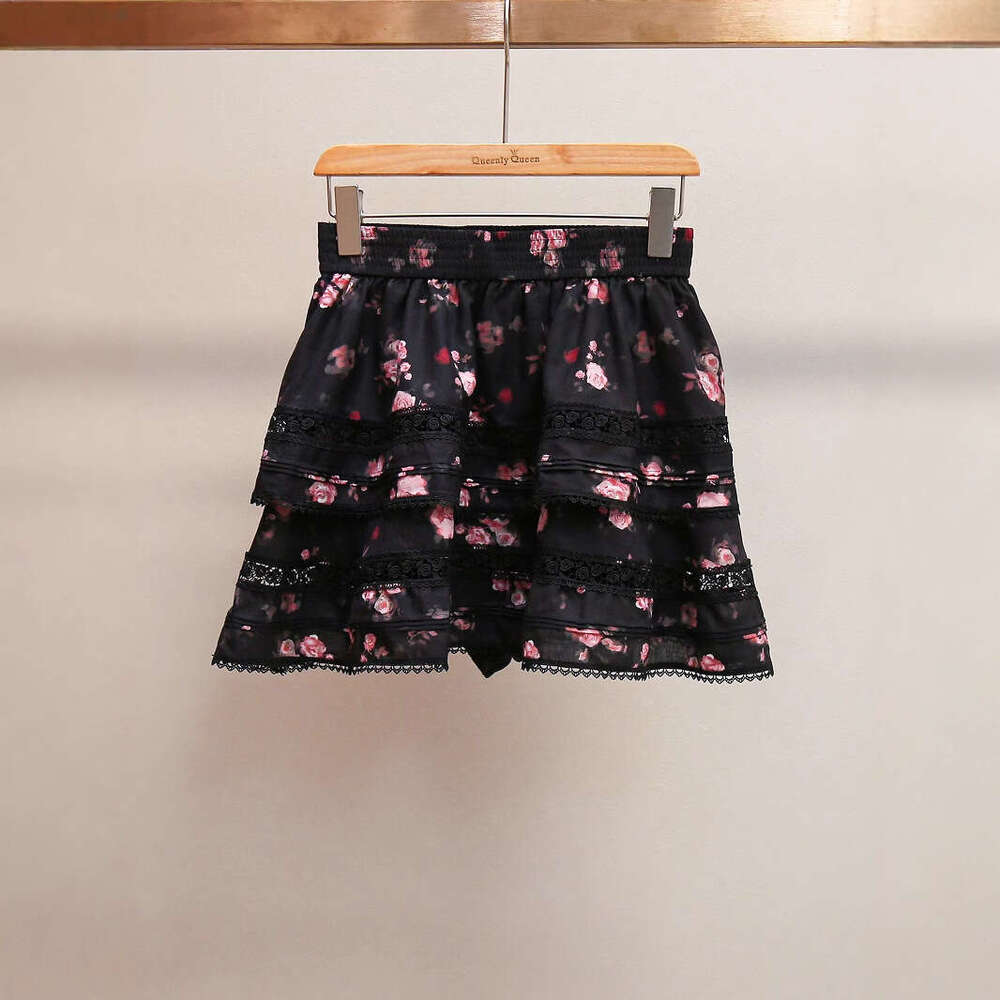 2026 designer high-end women's fashion new style French retro romantic print set tie waist short sleeved shirt skirt