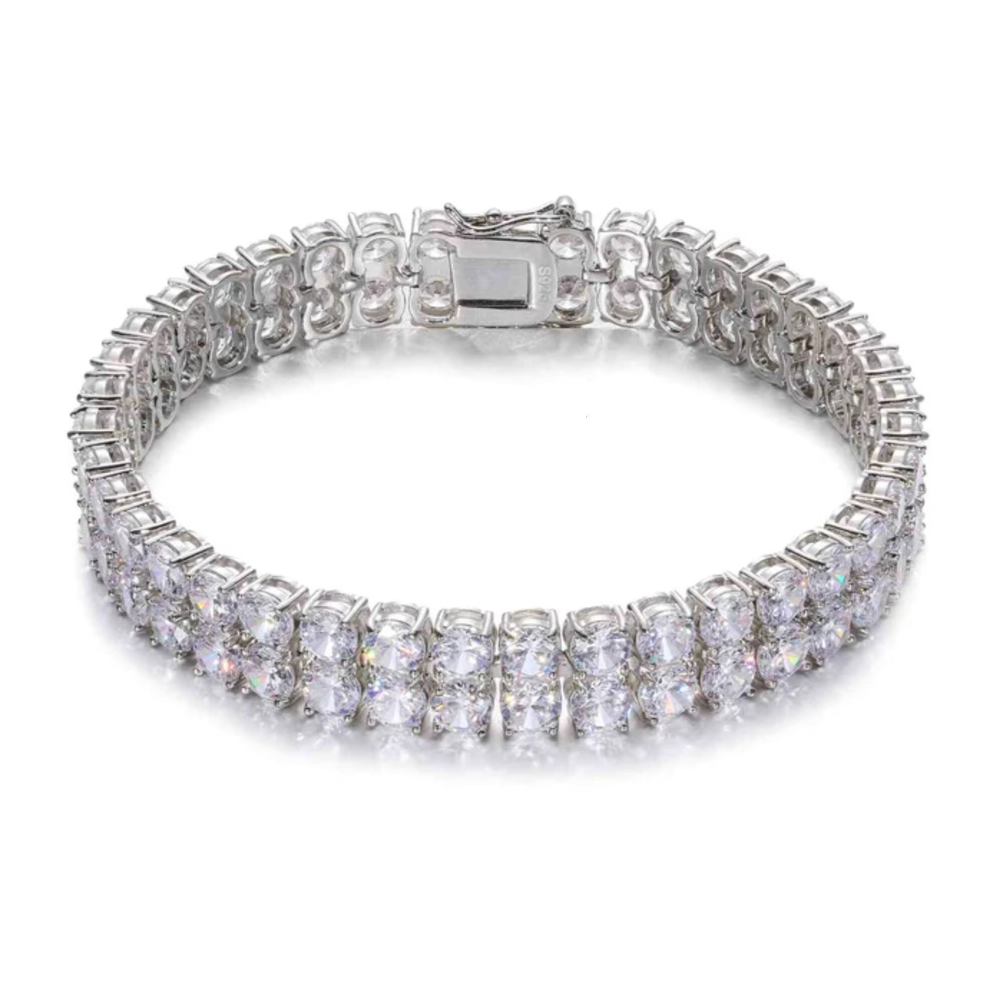 Two Row Stylish Elegant Moissanite Tennis Bracelet for Men and Women Gold Plated Trendy Iced Out Gift Party Bracelet