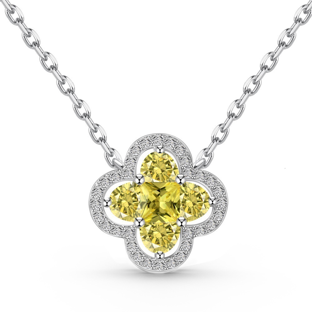 designer New S925 Sterling Silver Necklace Ring Earrings for Women Full Diamond Zircon Yellow Diamond Four-Leaf Clover Jewelry